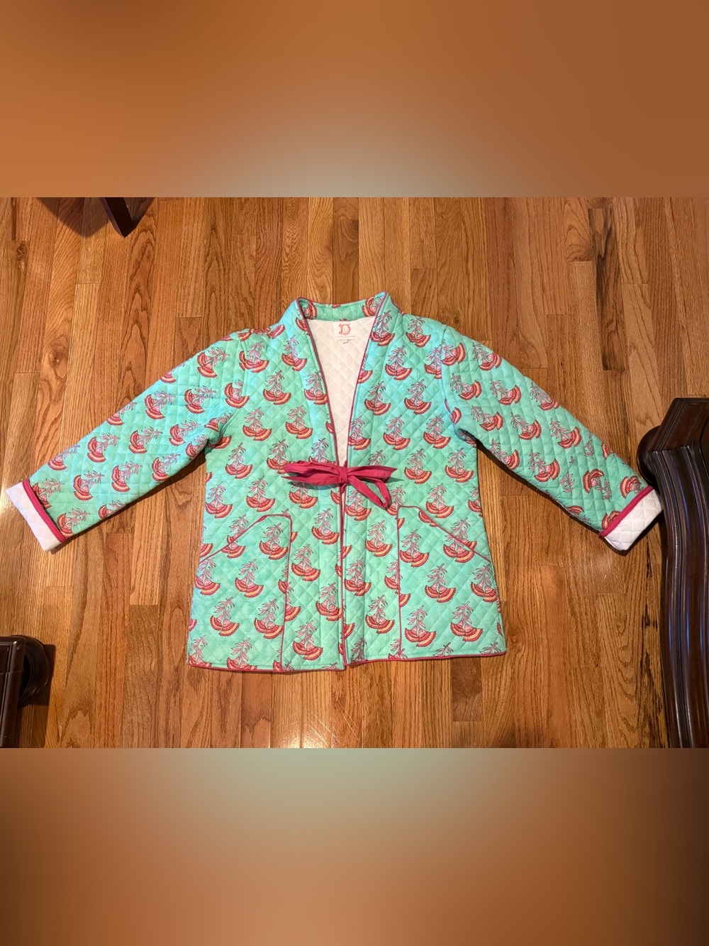 NWOT Victoria Dunn Quilted Women’s Jacket in Aqua with Pink Accents - XL